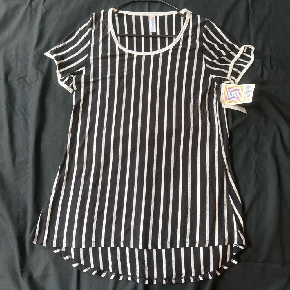 LuLaRoe Black and White Striped Short Sleeve Top